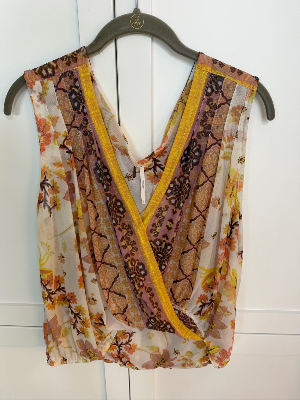 Free People Sleeveless Floral Surplice Top in Multi-Color XS